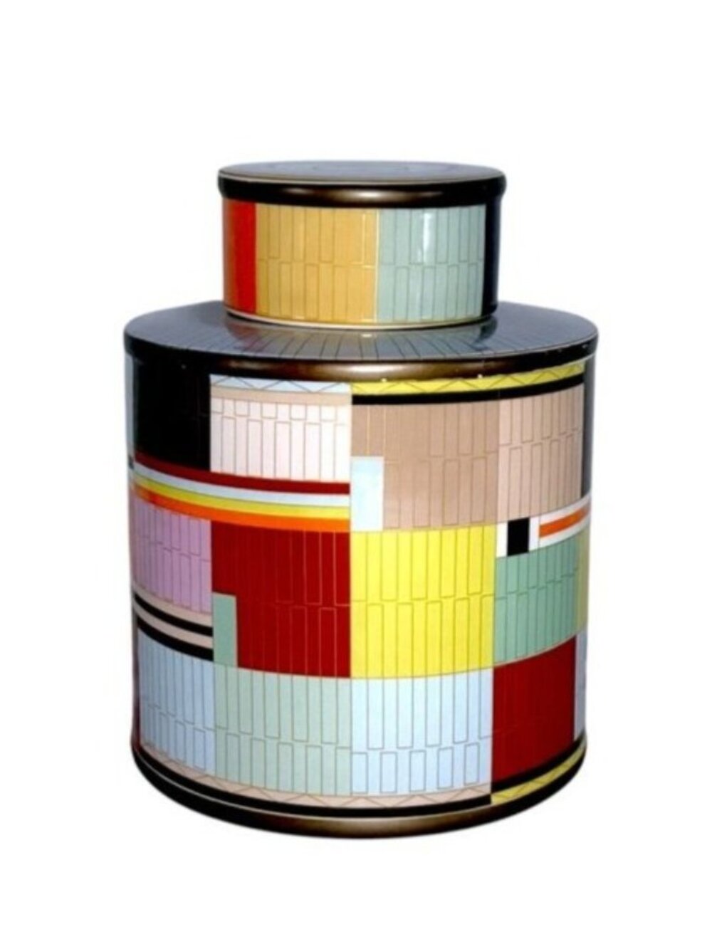 Anni Jar With Abstract Multicolor Geometric Design & Lid – Decorative Container